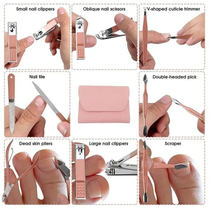 16 In 1 Nail Cutter Set Stainless Steel Nail Clippers Set With Folding Bag Manicure Cutter Kits Scissors Beauty Tool