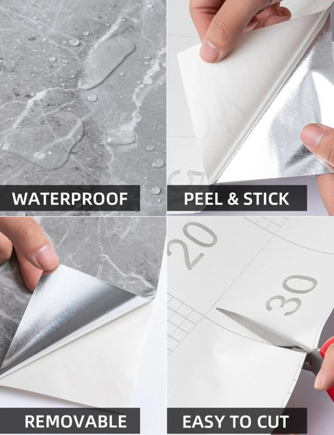 Self Adhesive White Marble Sheet Sticker For Kitchen, Cupboard, Wall – Size 60x200