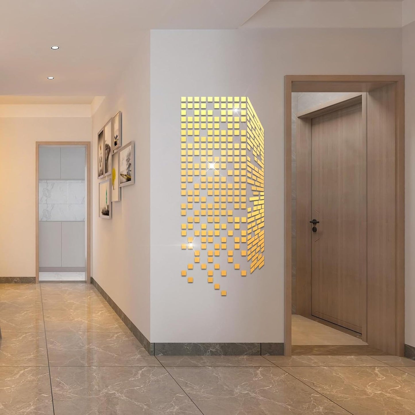 Gold Square Acrylic Wall Mirror Stickers / Wall Decoration Art (100 pcs)