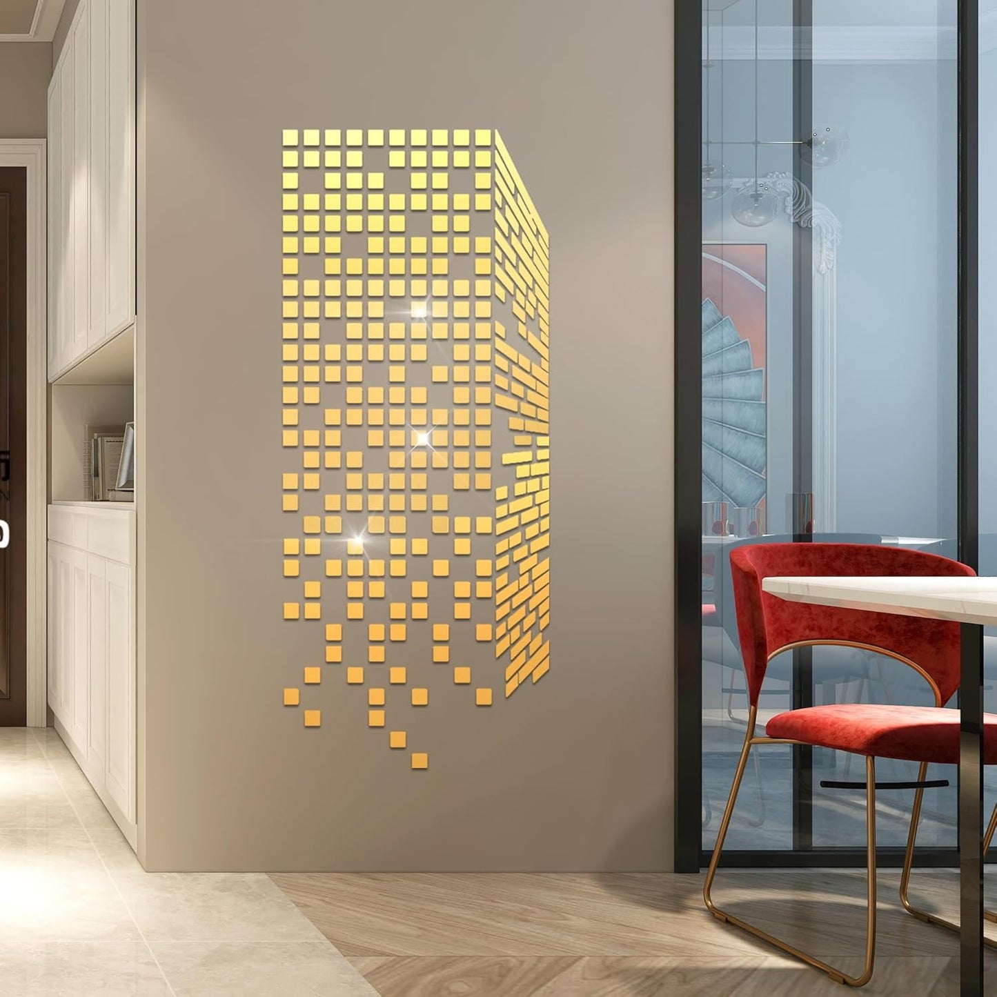 Gold Square Acrylic Wall Mirror Stickers / Wall Decoration Art (100 pcs)
