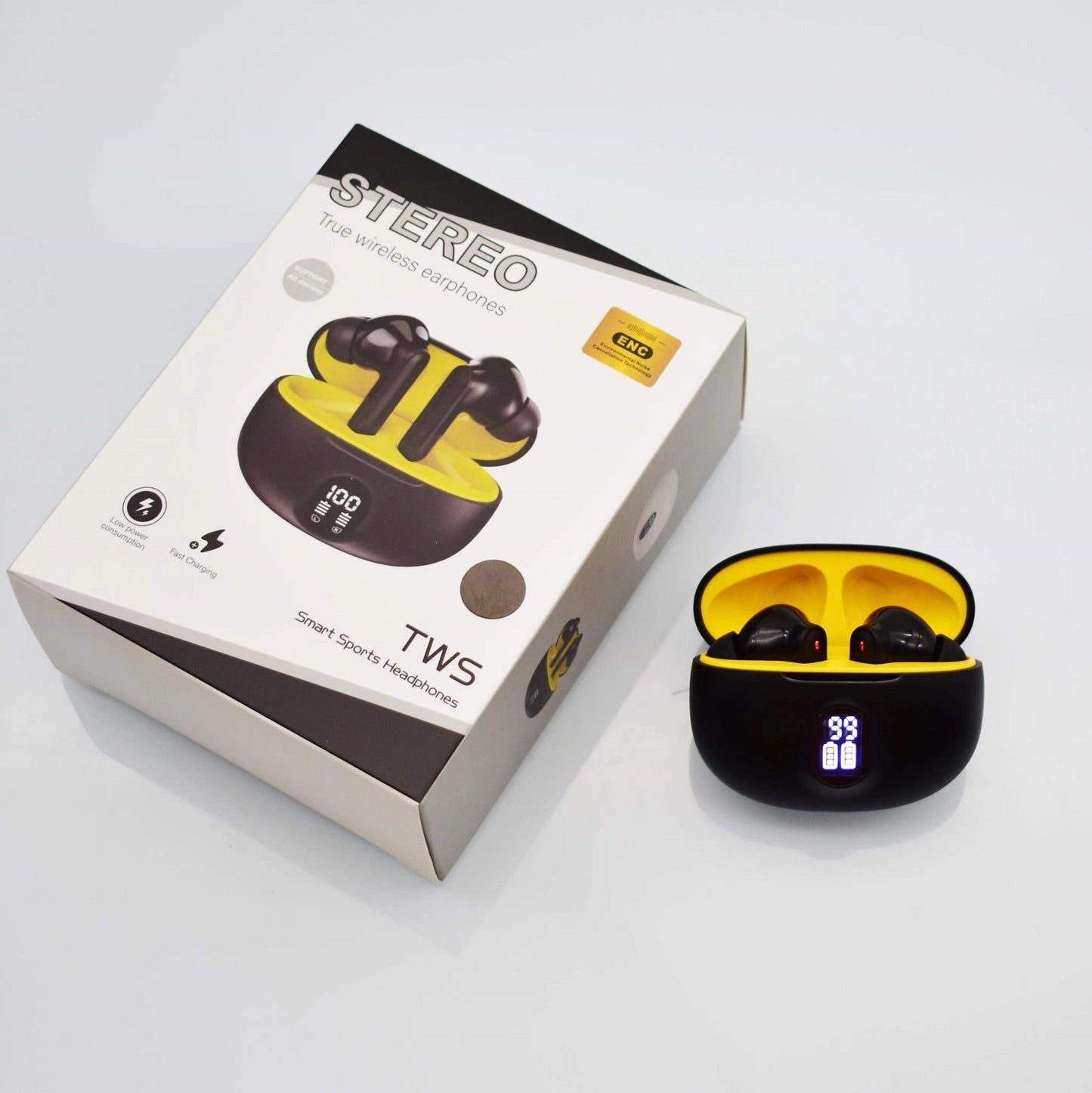 Professional Display Earbuds Stereo 895b Wireless Bluetooth Earbuds | Bluetooth 5.3 For Android/iPhone ( With Cable – With Box – Random Color)