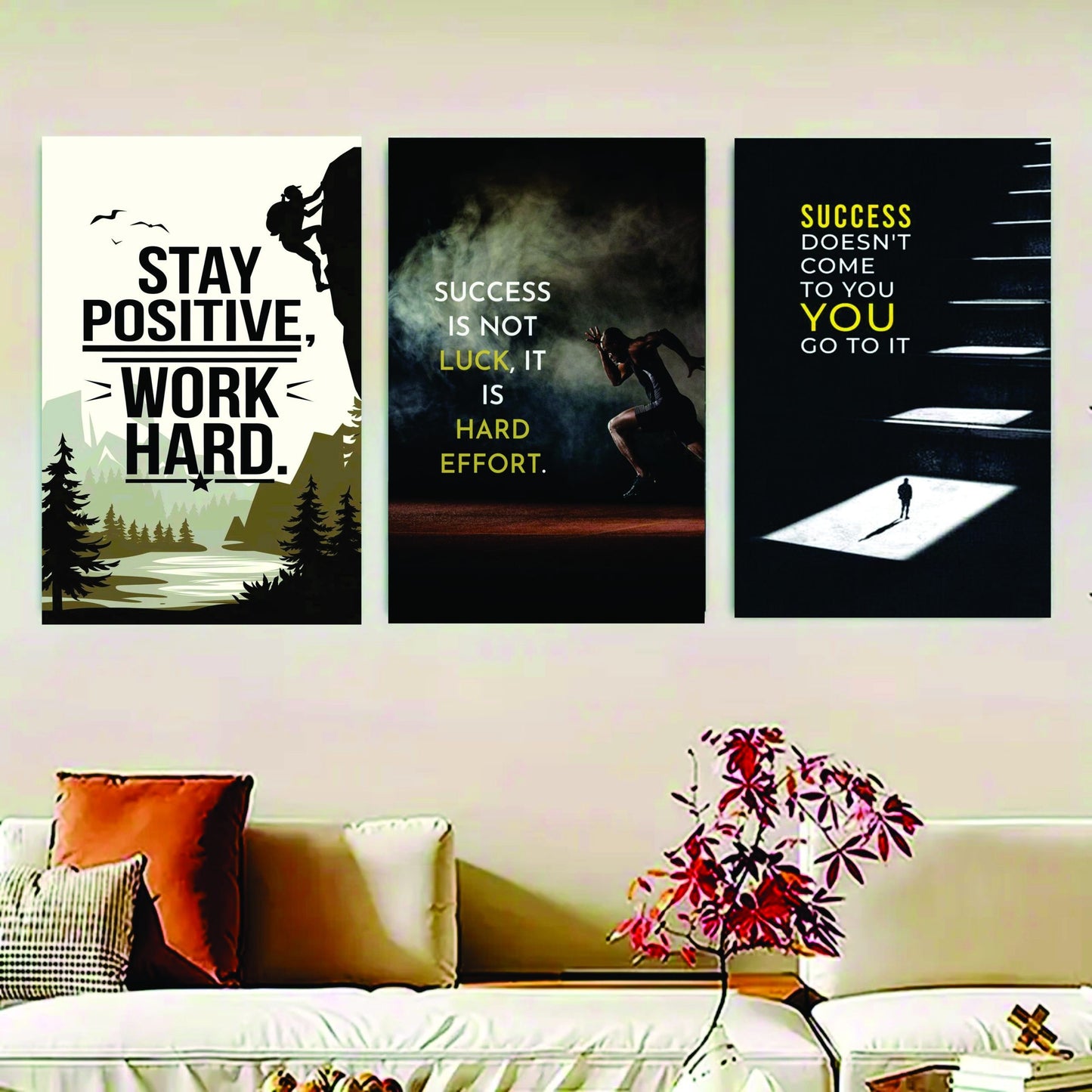 Pack Of 3 Motivational Quotes Sticky Wooden Canvas Frames For Wall Decor