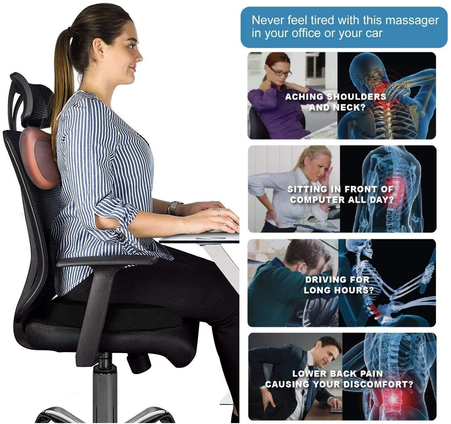 Car Head Massage Pillow Relax Vibrator | Electric Shoulder & Back Therapy