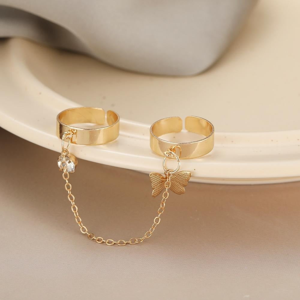 2 Finger Gold Butterfly Rings | Gold Plated Stainless Steel | Adjustable Size