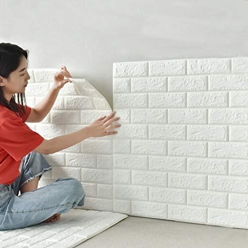 01 Piece 3D Wall Stickers Faux Brick White Brick | Bedroom Home Decor Waterproof – 70 Cm X 77 Cm