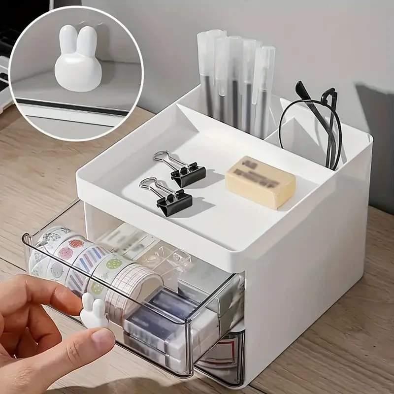 Rabbit Handle Clear Desk Organizer - Perfect For Pen, makeup And Jewellery Items