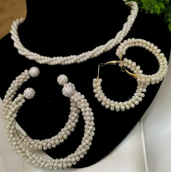 Women Pearl Elegant Jewellery Set ,kangan, Mala & Earrings Pearl Set(white)