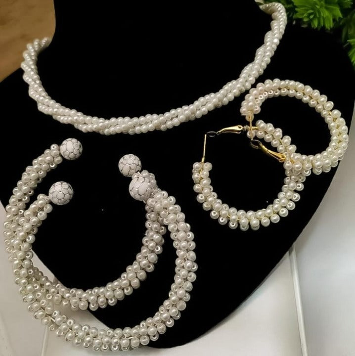 Women Pearl Elegant Jewellery Set ,kangan, Mala & Earrings Pearl Set(white)