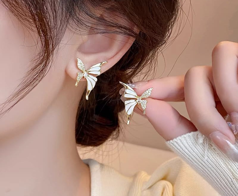 Luxury Niche Elegant Dual Tone Zircon Butterfly Earrings For Women Fashion | Women Earrings (silver & Golden)