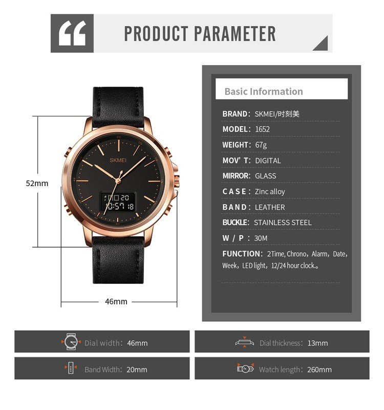 Skmei Men’s Fashion Digital Watch | Analog Leather Multifunctional Waterproof Men’s Watch