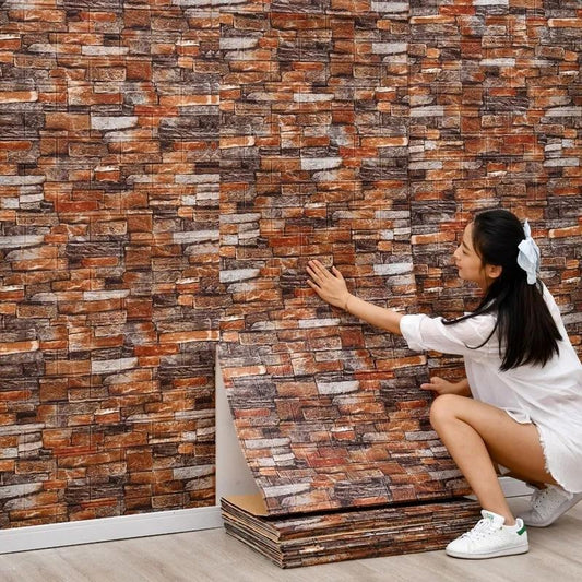 01 Piece Brown 3D Wall Stickers Faux Brick White Brick | Bedroom Home Decor
