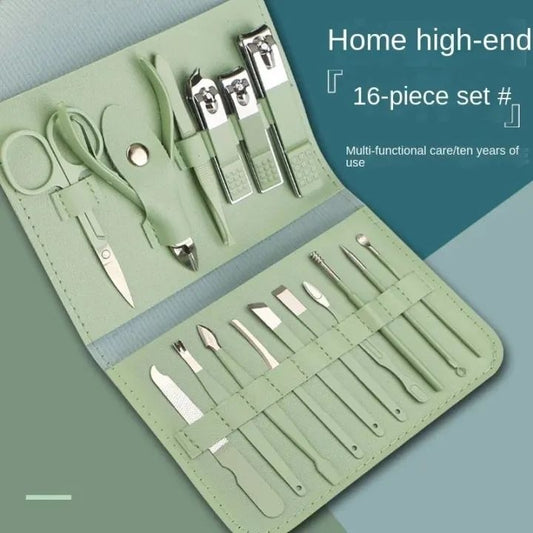 16 In 1 Nail Cutter Set Stainless Steel Nail Clippers Set With Folding Bag Manicure Cutter Kits Scissors Beauty Tool