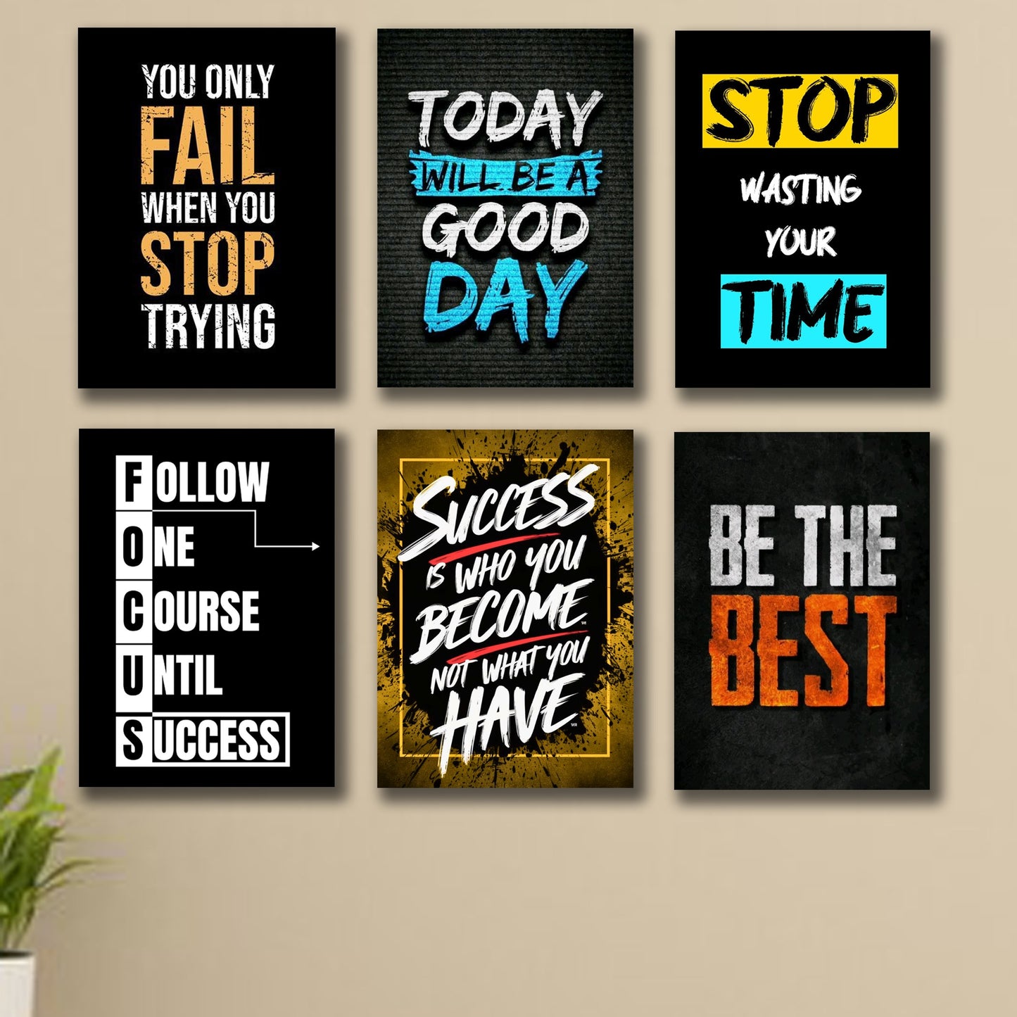 Set Of 6 Motivational Wooden Canvas Frames For Wall Decor