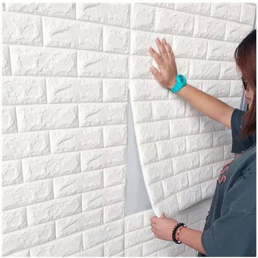 01 Piece 3D Wall Stickers Faux Brick White Brick | Bedroom Home Decor Waterproof  – 70 Cm X 77 Cm