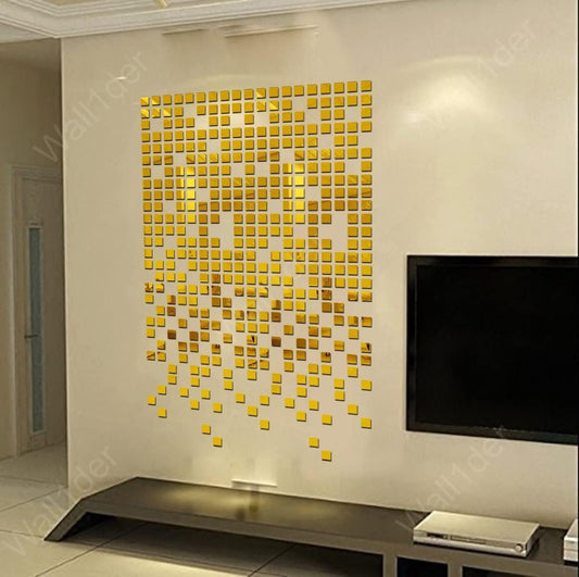 Gold Square Acrylic Wall Mirror Stickers / Wall Decoration Art (100 pcs)