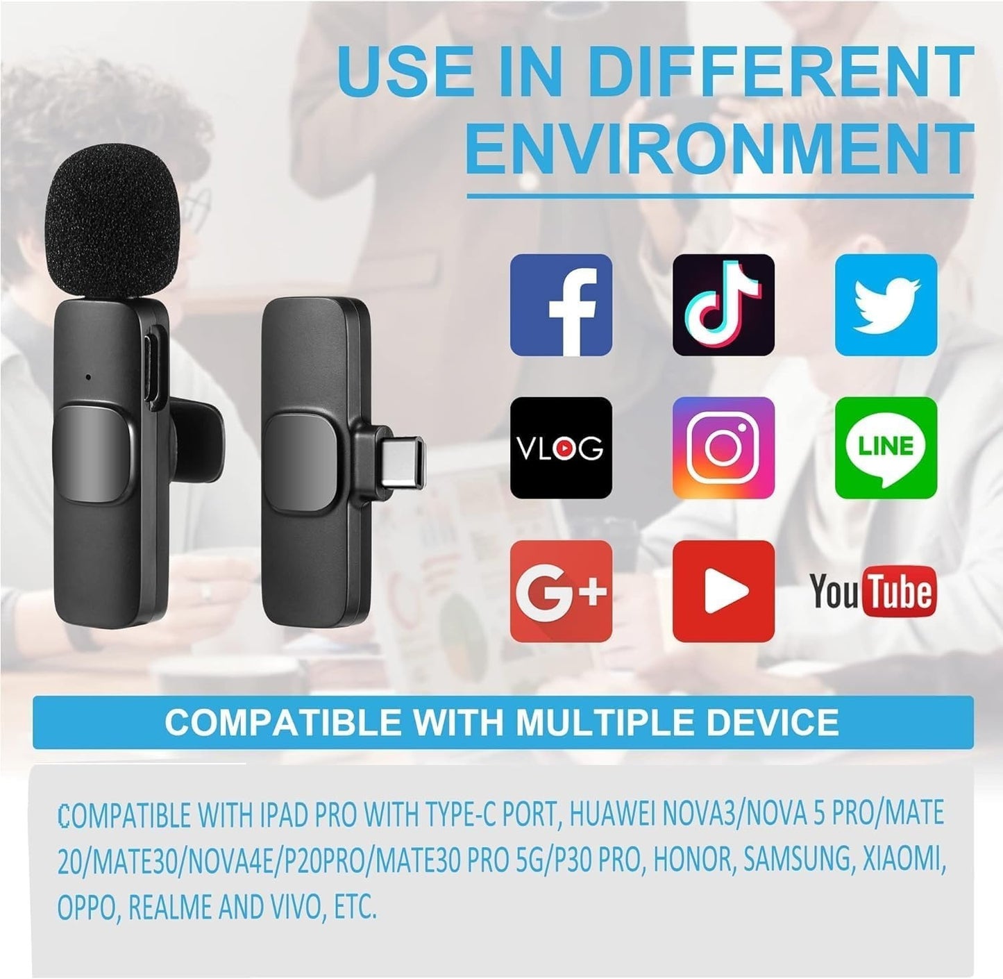 Wireless Mic K9 Dual Microphone Mic Plug & Play Usb Type C Plug Wireless Microphone