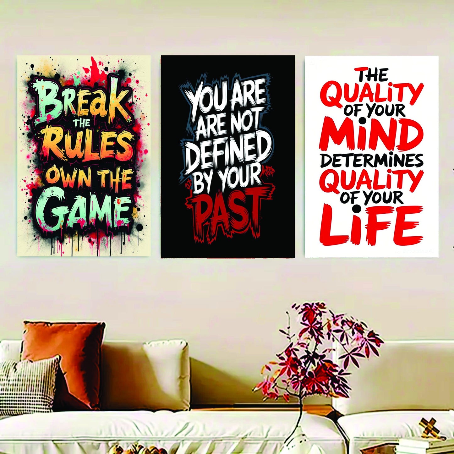 Set Of 3 Motivational Sticky Canvas Frames For Wall Decor
