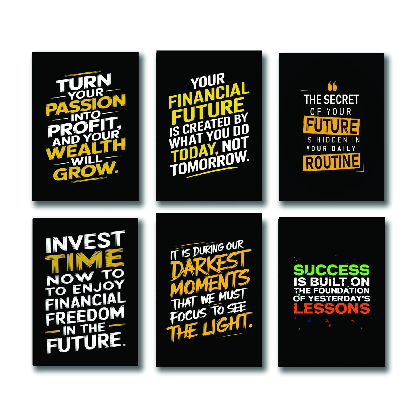 Set Of 6 Motivational Sticky Canvas Frames For Wall Decor