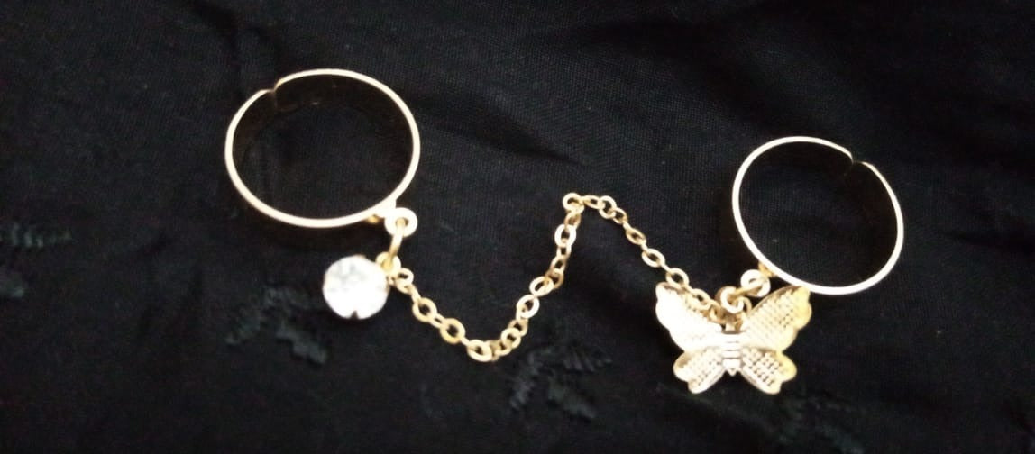 2 Finger Gold Butterfly Rings | Gold Plated Stainless Steel | Adjustable Size
