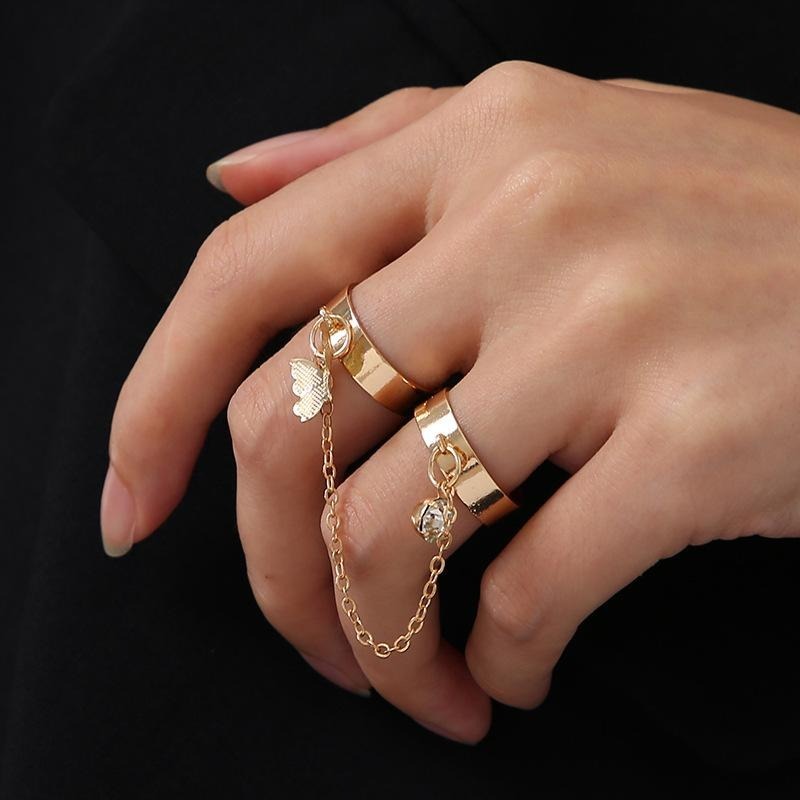2 Finger Gold Butterfly Rings | Gold Plated Stainless Steel | Adjustable Size