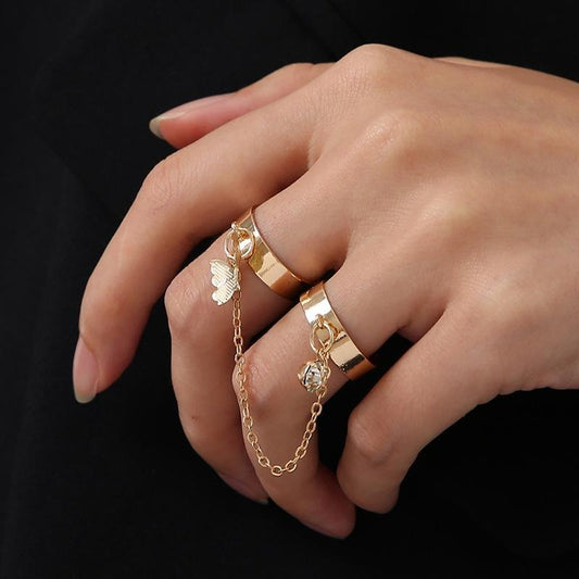 2 Finger Gold Butterfly Rings | Gold Plated Stainless Steel | Adjustable Size