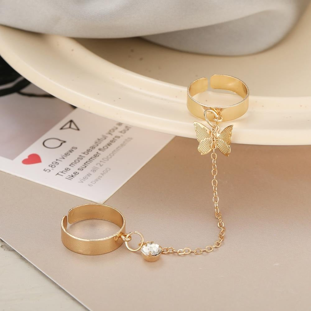 2 Finger Gold Butterfly Rings | Gold Plated Stainless Steel | Adjustable Size