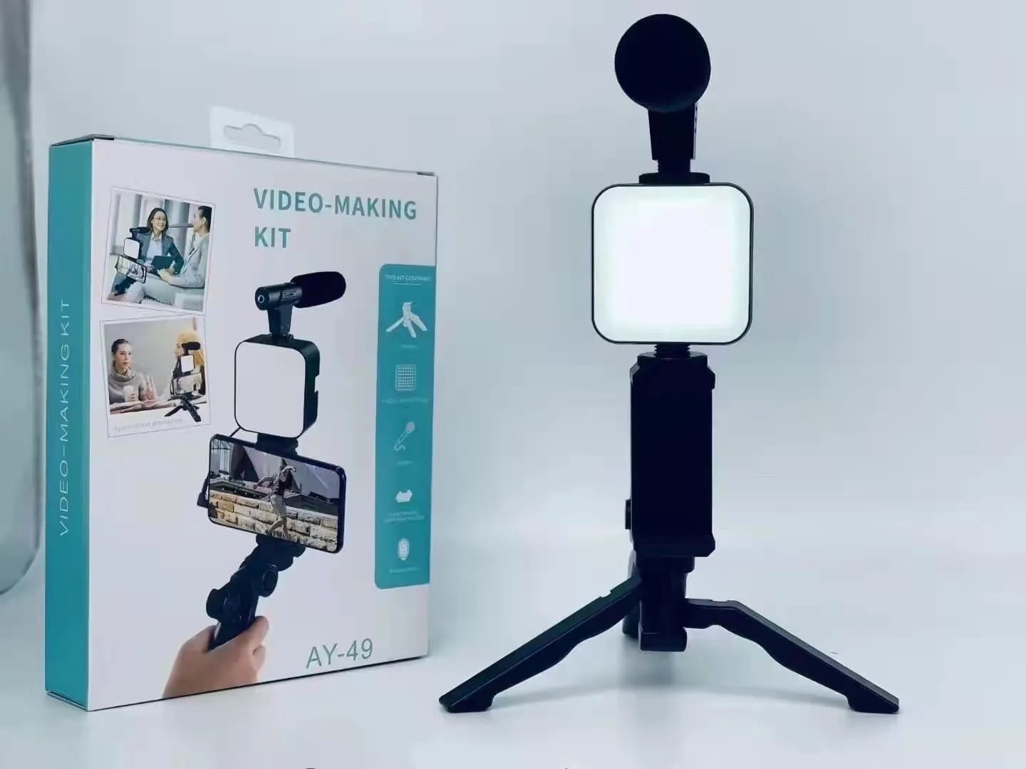 Ay-49 V-logger Video Making Kits Vlog Microphone Led Fill Light Mini Tripod Mobile Holder