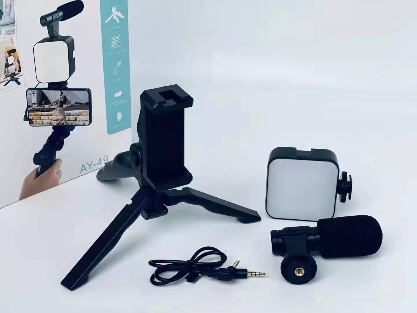 Ay-49 V-logger Video Making Kits Vlog Microphone Led Fill Light Mini Tripod Mobile Holder