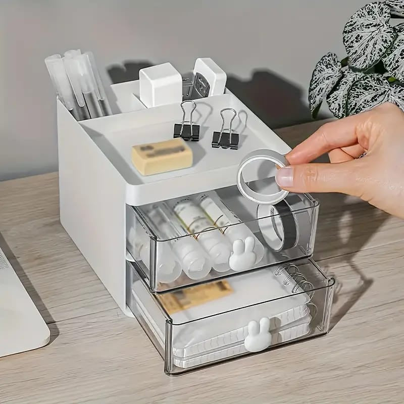 Rabbit Handle Clear Desk Organizer - Perfect For Pen, makeup And Jewellery Items