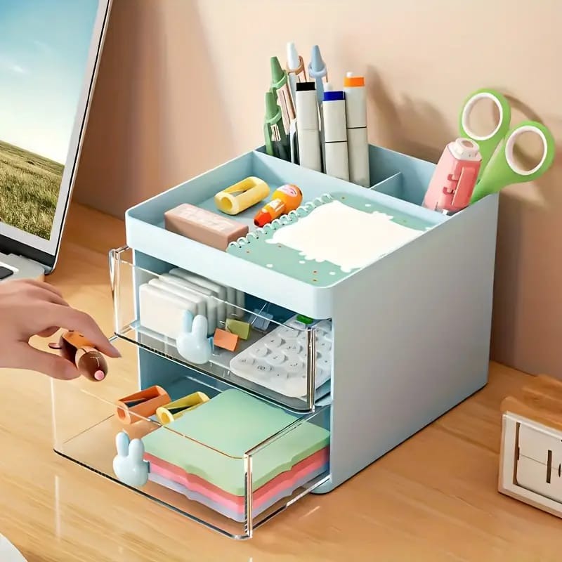 Rabbit Handle Clear Desk Organizer - Perfect For Pen, makeup And Jewellery Items