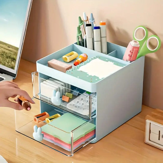 Rabbit Handle Clear Desk Organizer - Perfect For Pen, makeup And Jewellery Items