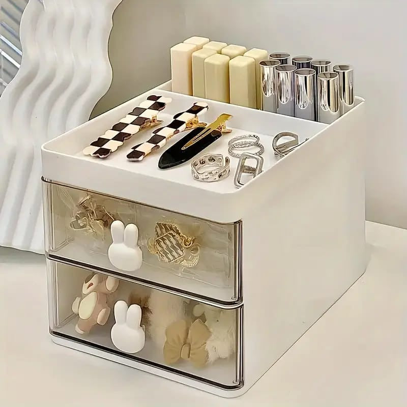 Rabbit Handle Clear Desk Organizer - Perfect For Pen, makeup And Jewellery Items
