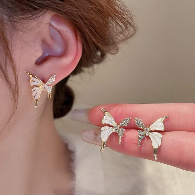 Luxury Niche Elegant Dual Tone Zircon Butterfly Earrings For Women Fashion |  Women Earrings (silver & Golden)