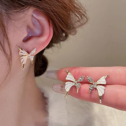 Luxury Niche Elegant Dual Tone Zircon Butterfly Earrings For Women Fashion |  Women Earrings (silver & Golden)
