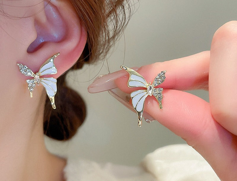 Luxury Niche Elegant Dual Tone Zircon Butterfly Earrings For Women Fashion |  Women Earrings (silver & Golden)