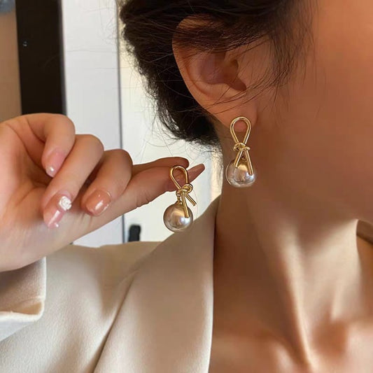 Knot Pearl Earrings Clip On Pearl Earrings Big Silver Grey Earrings | Luxury Look Artificial Earrings