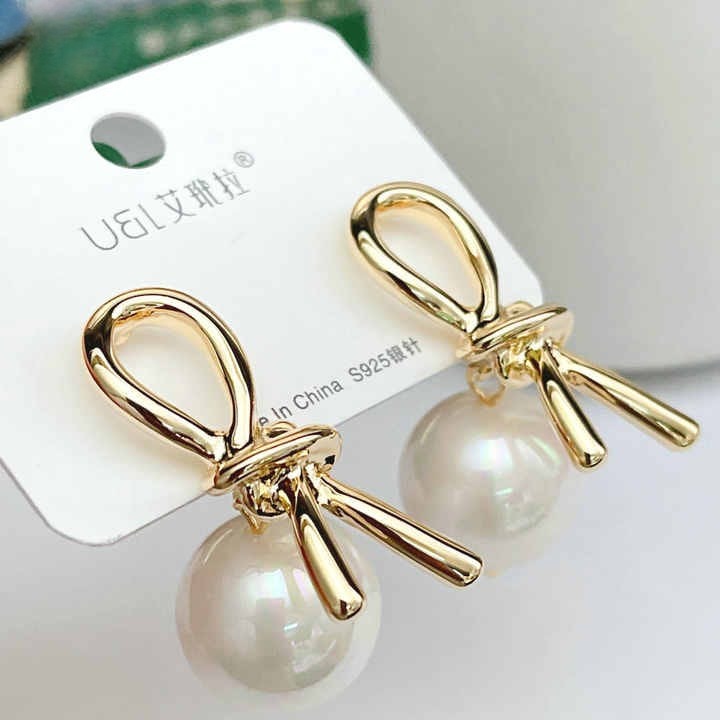 Knot Pearl Earrings Clip On Pearl Earrings Big Silver Grey Earrings | Luxury Look Artificial Earrings