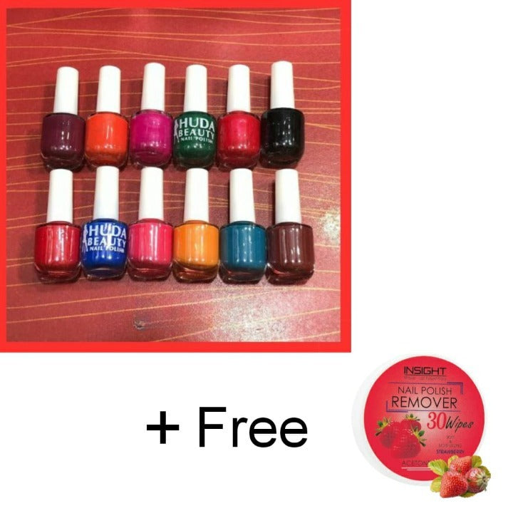 06 Pcs Huda Beauty Nail Paint With Free Nail Polish Remover Pack Of 2