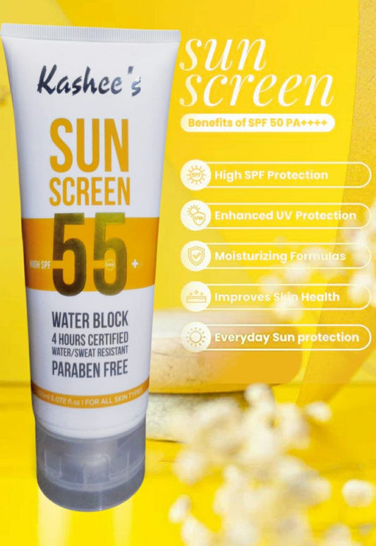 Kashee’s Sunscreen Spf 55 | Water & Sweat Resistant, Paraben-free | 150ml